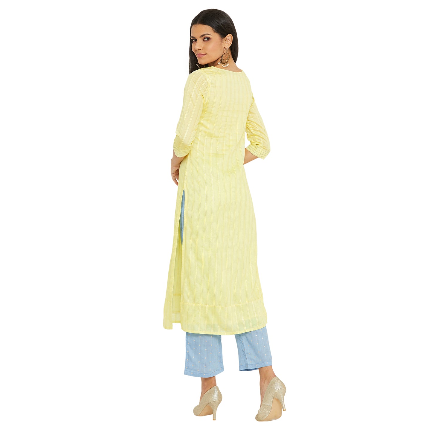 Lemon Lurex Kurta With Blue Trouser