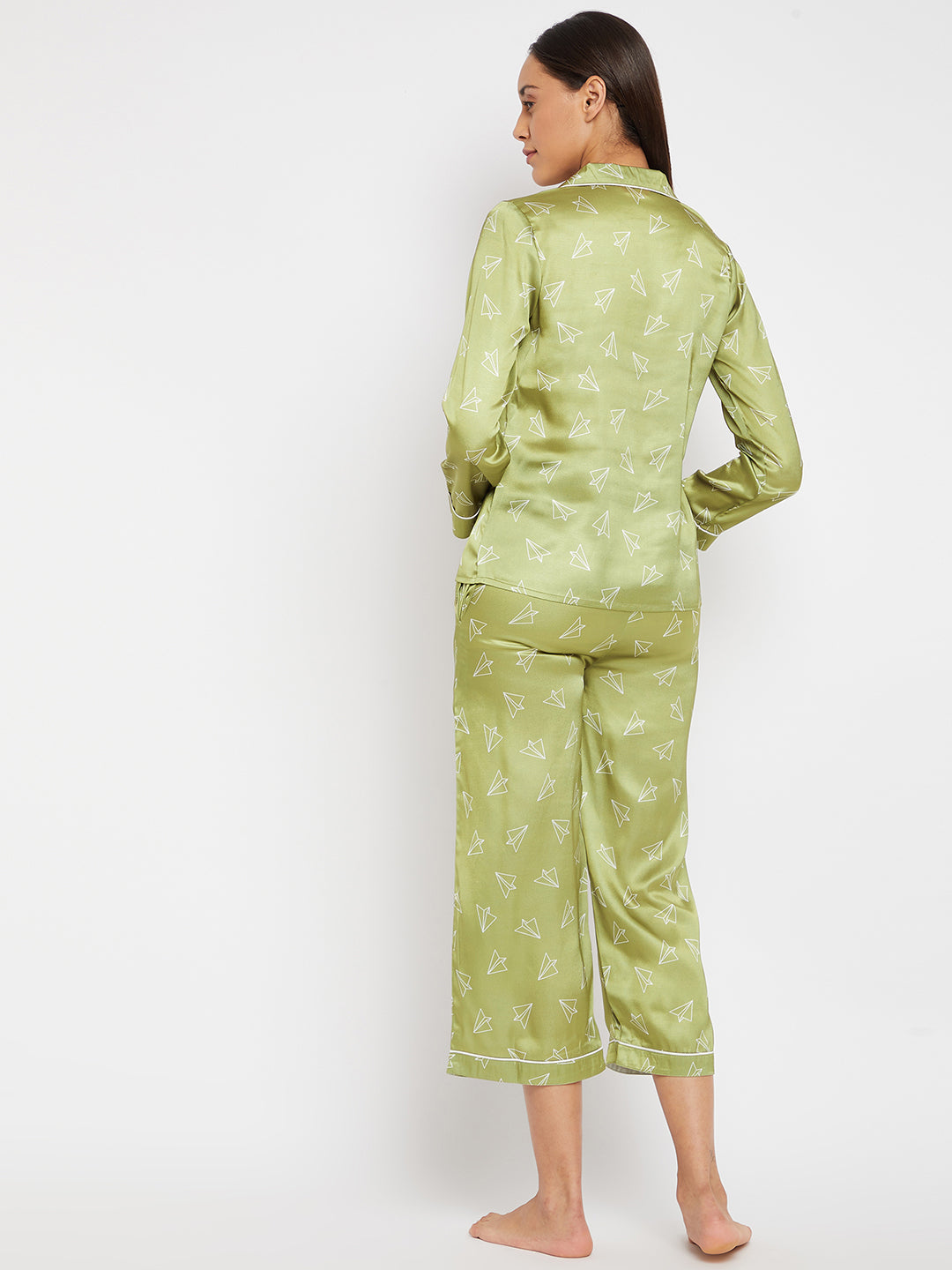 Women Lime Green & White Printed Night suit