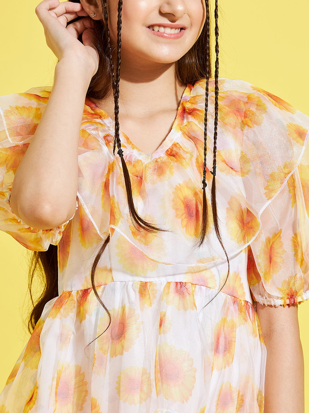 Girls Cream-Coloured & Yellow Floral Dress
