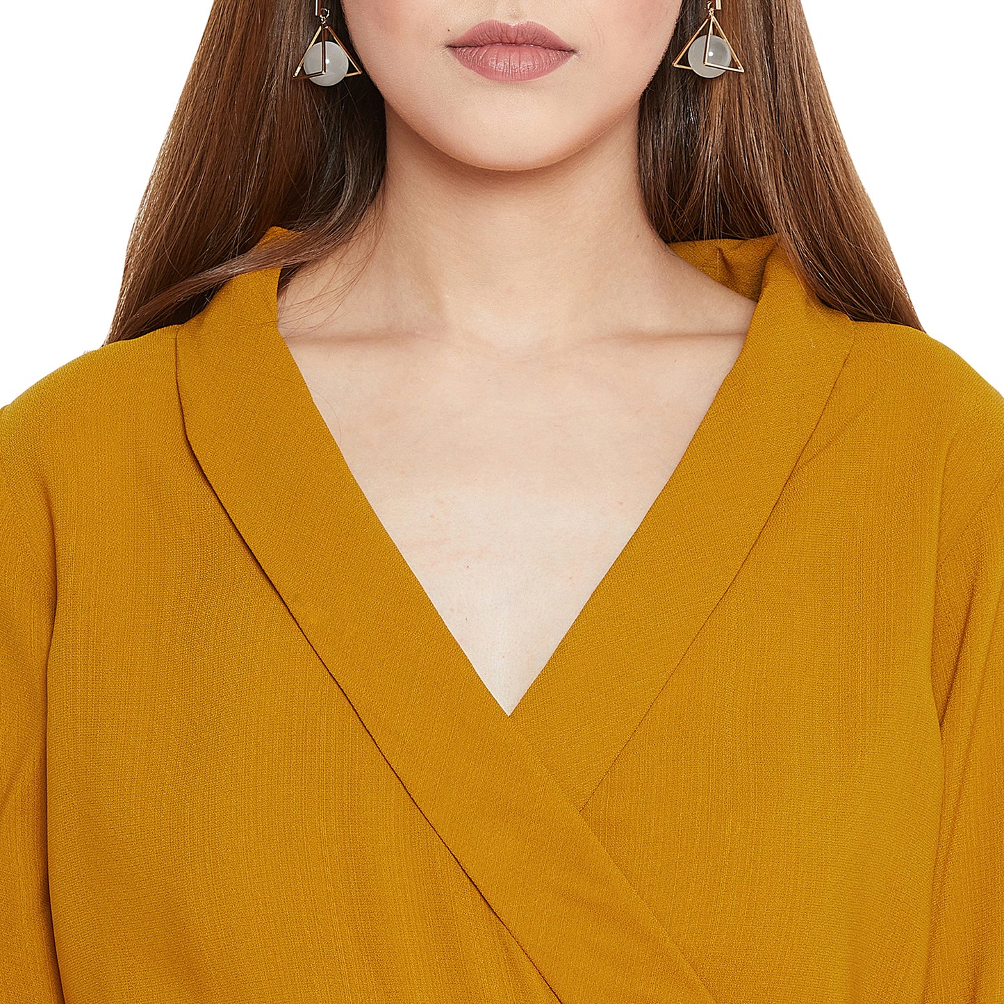 Women'S Solid Mud Yellow Full Length Crepe Jumpsuit