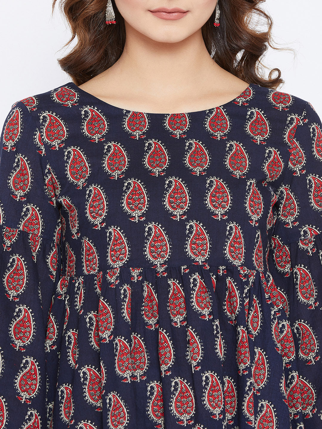 Women Navy Blue & Red Printed Style Kurta