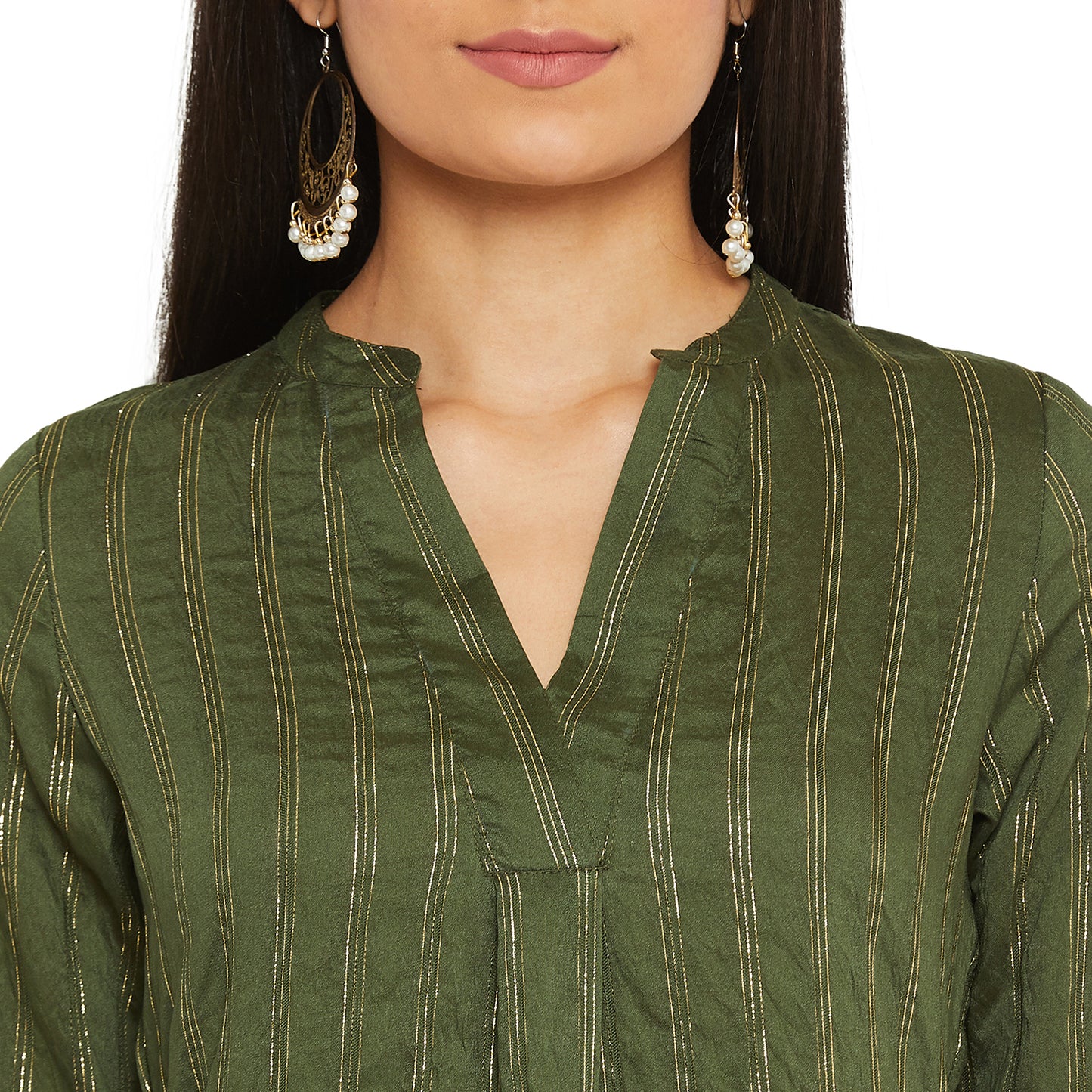 Lurex Dark Mehndi Colour Kurta With Green Trouser