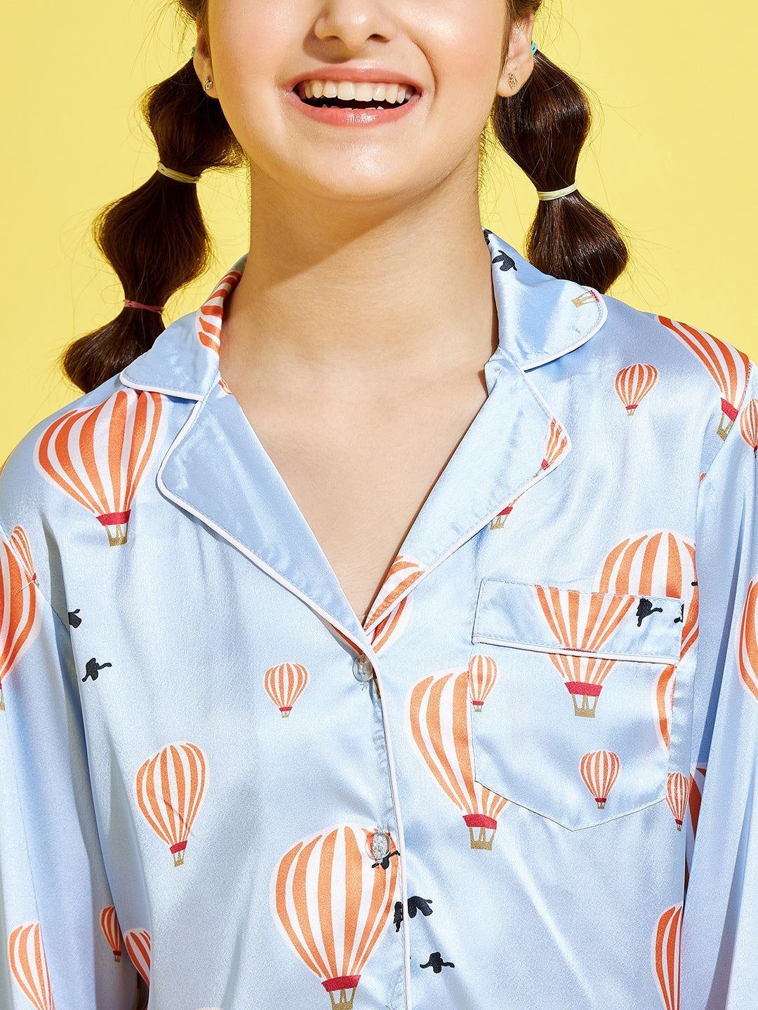 Cherry Jerry Girls Turquoise Blue White Printed Night suit