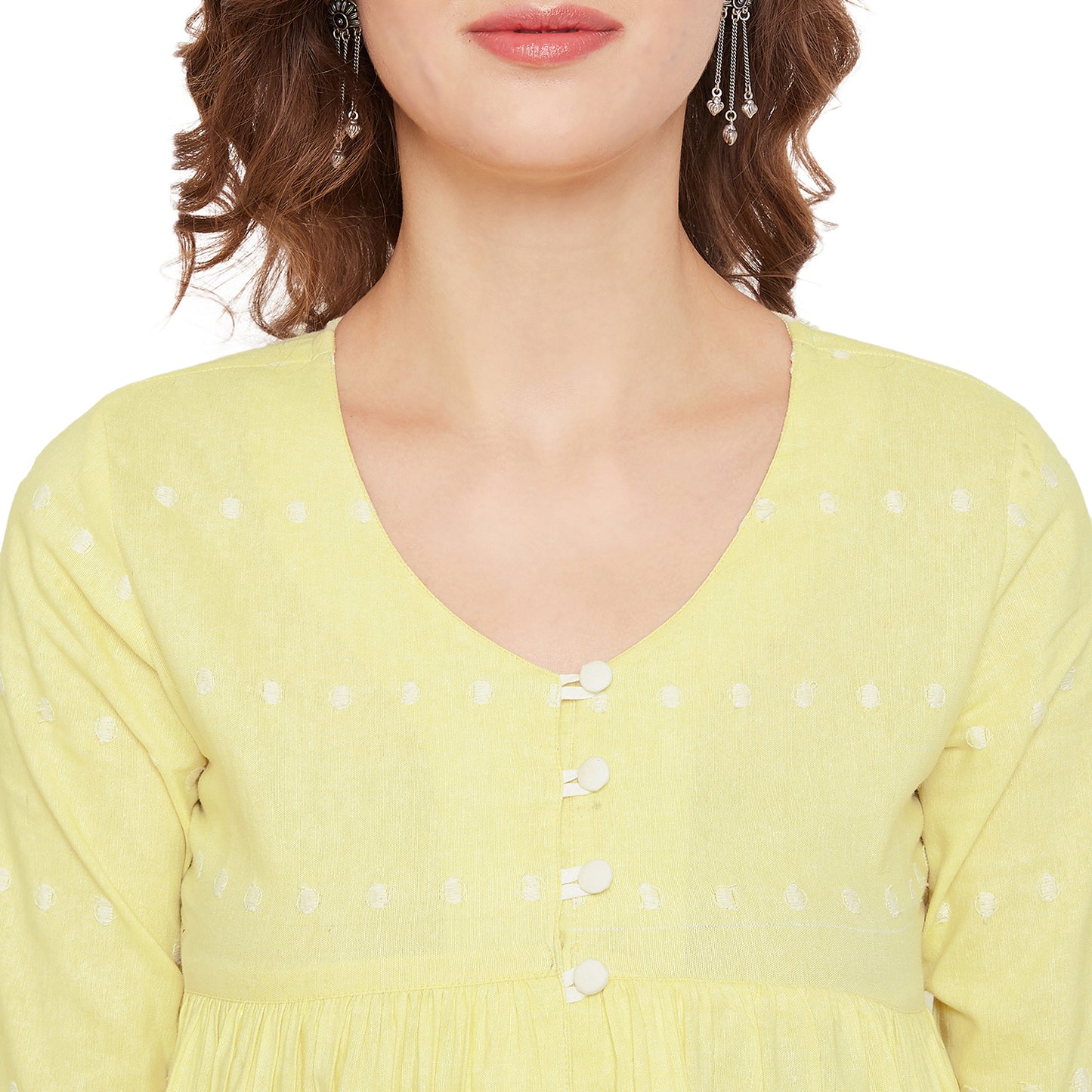 Women Yellow Schiffli A-Line Flared Top