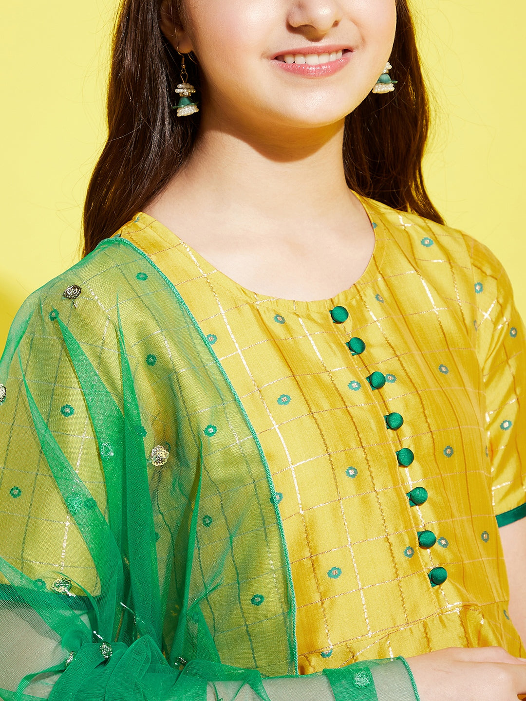 Girl Yellow Self Design Kurta with Palazzos with dupatta