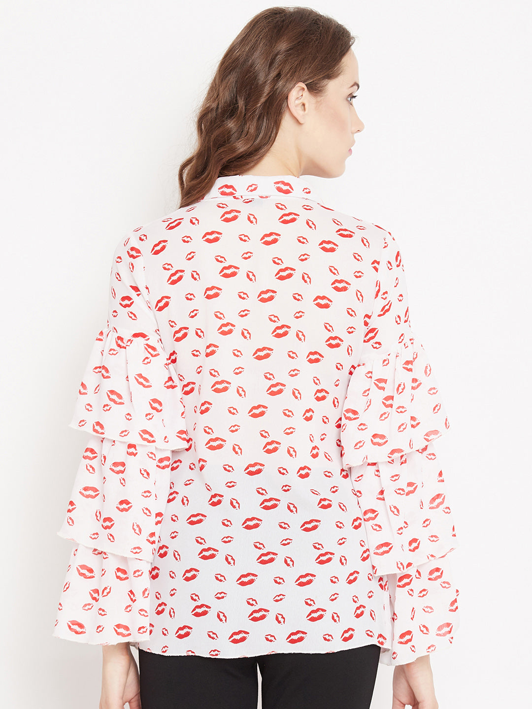 White Printed Ruffle layer Shirt