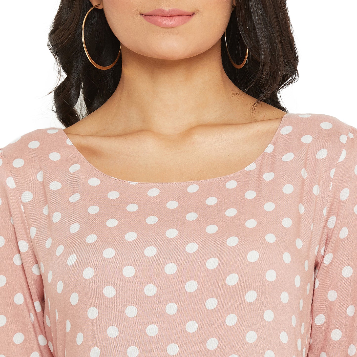 Women Pink Polka Dot Tiered A-line Dress
