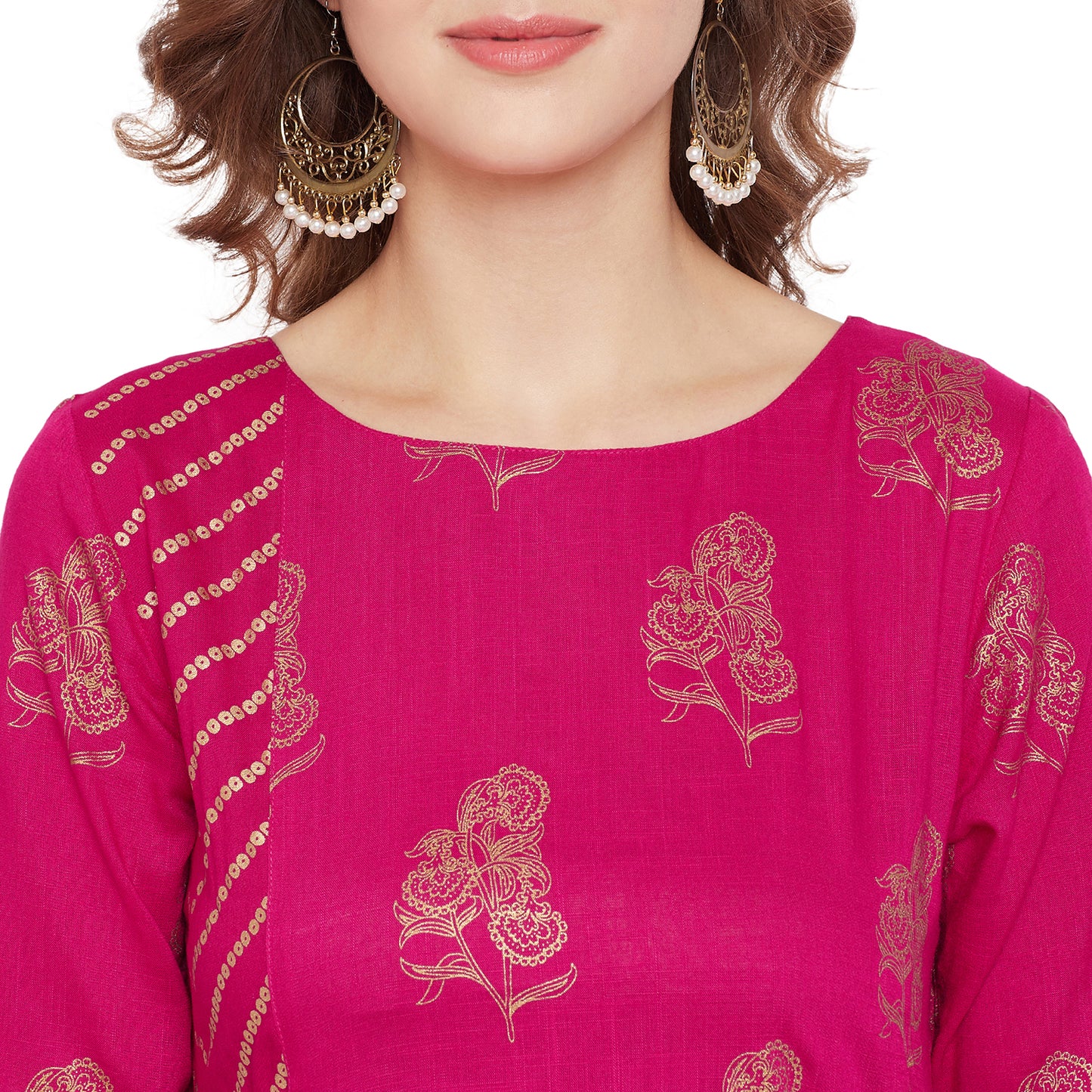 Fuchsia foil printed kurta set