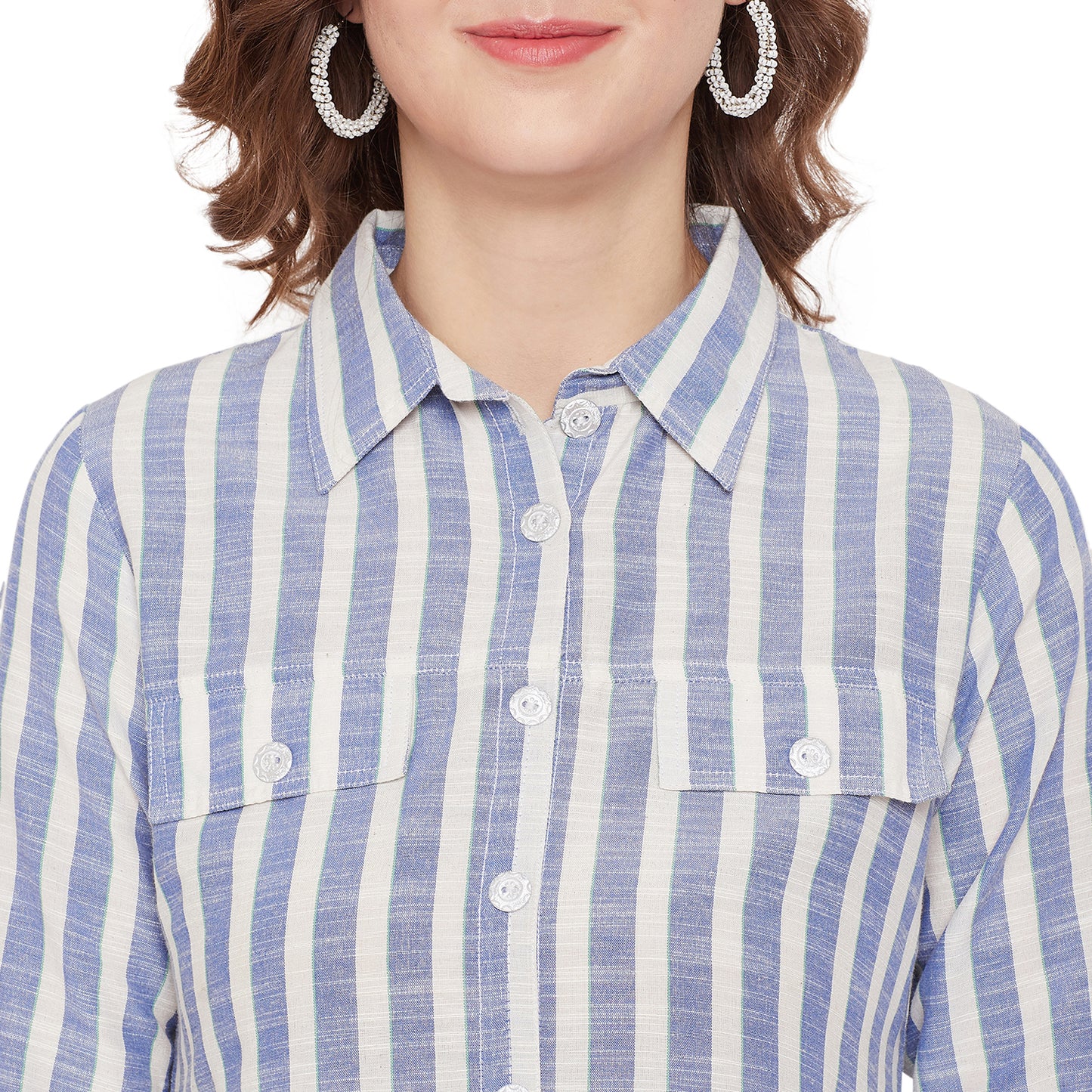 Formal white and blue stripe kurta set