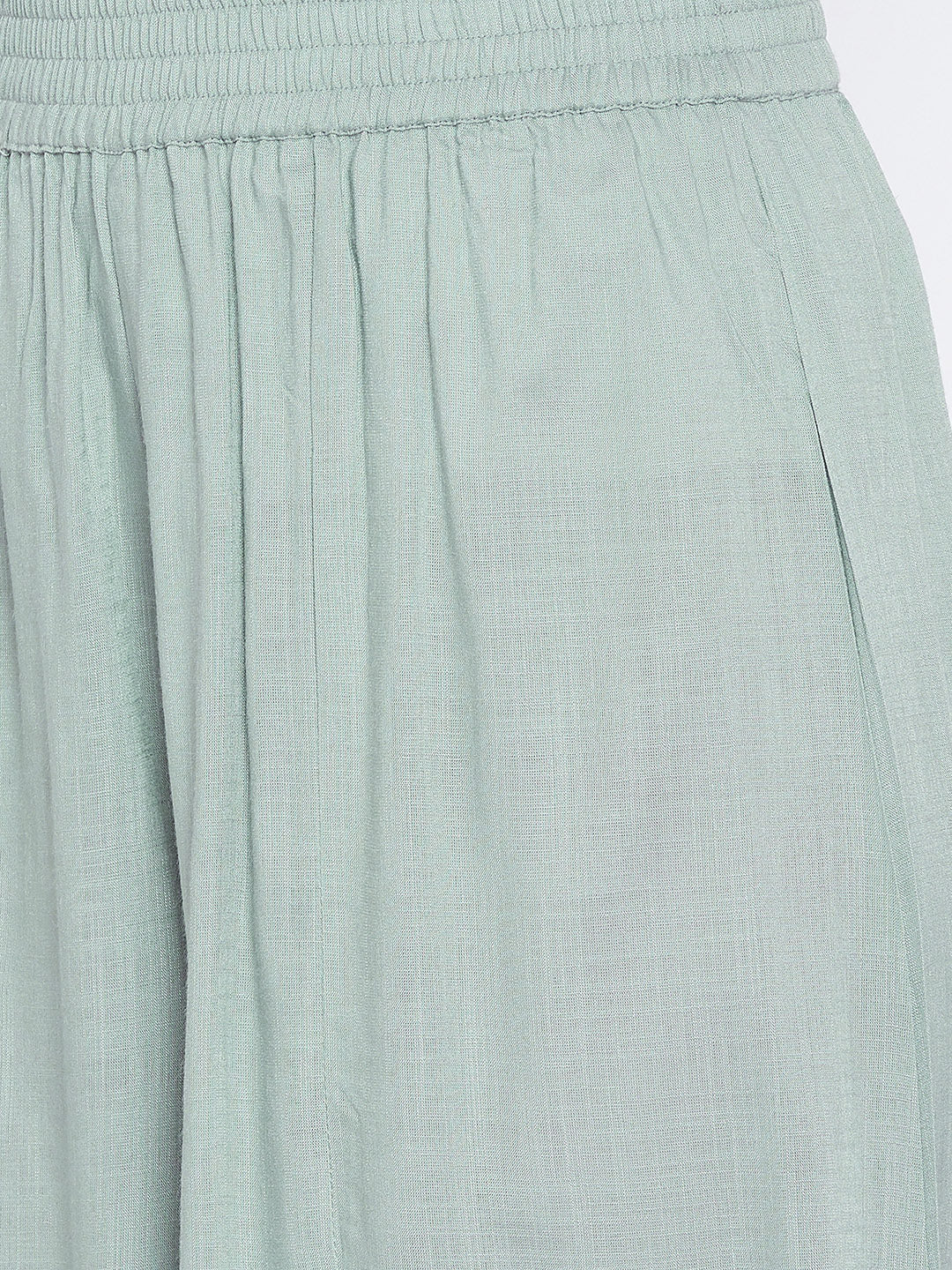 Women Green Solid Wide Leg Palazzos