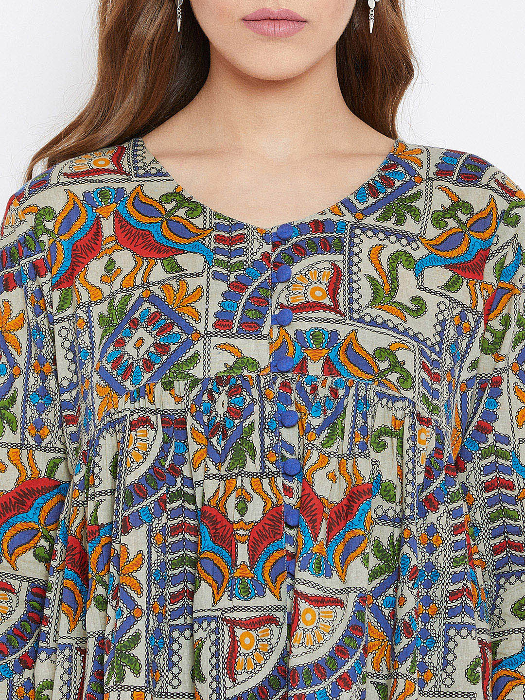 Women Multicoloured Printed Pure Cotton Anarkali Pure Cotton Kurti