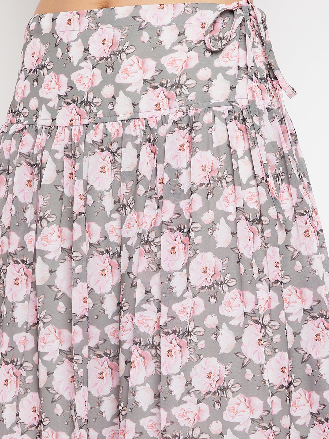 Women Grey Floral Printed Regular Top with Skirt & With Dupatta