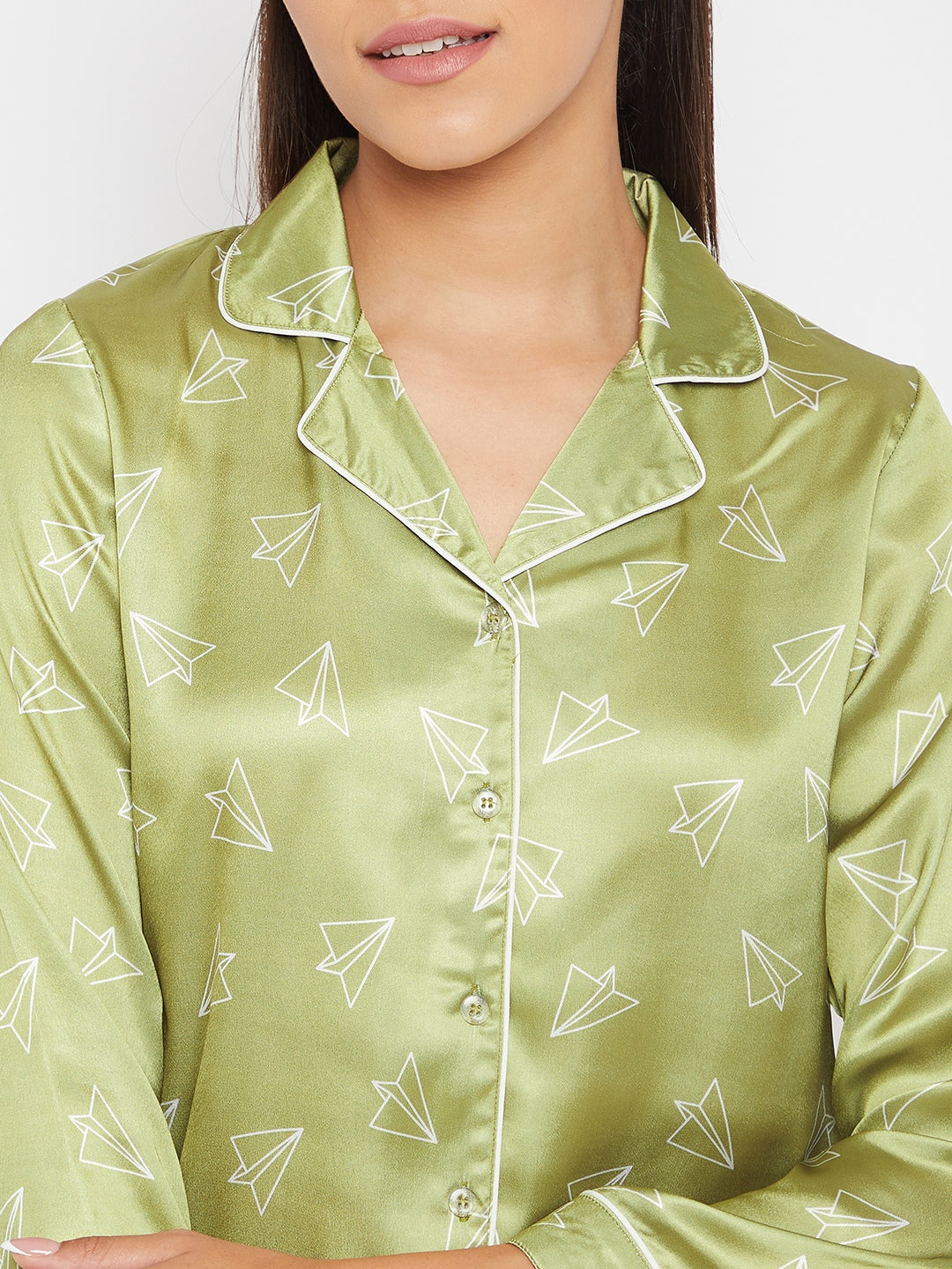 Women Lime Green & White Printed Night suit