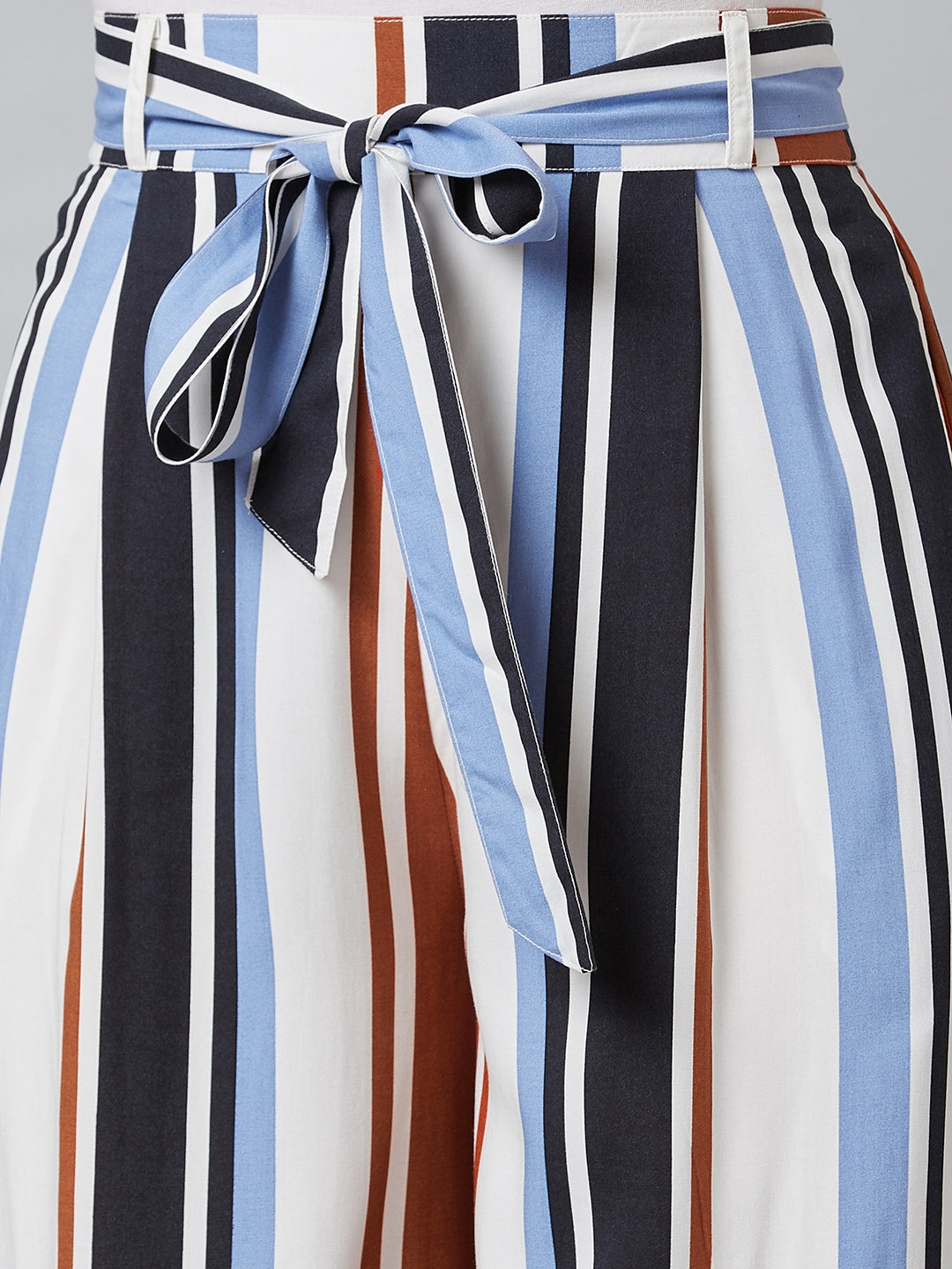 Women Blue & Black Relaxed Loose Fit Striped Trouser