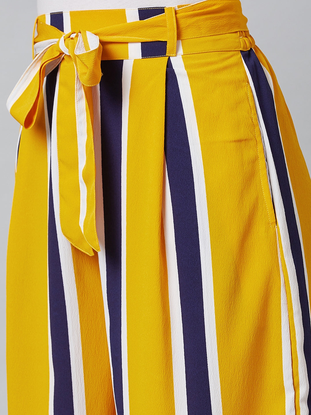 PANIT Women Yellow & Blue Relaxed Loose Fit Striped Trouser