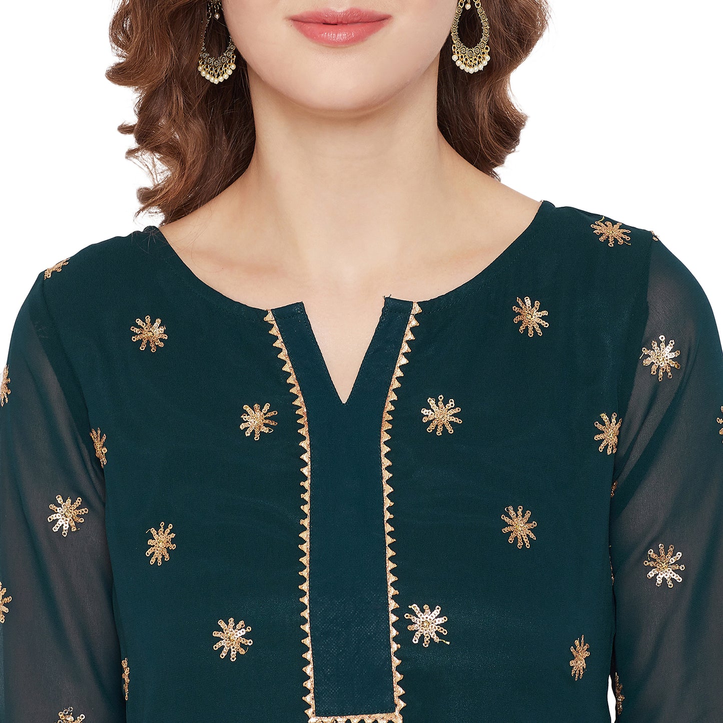 Dark green sun delicately embroidered sharara set