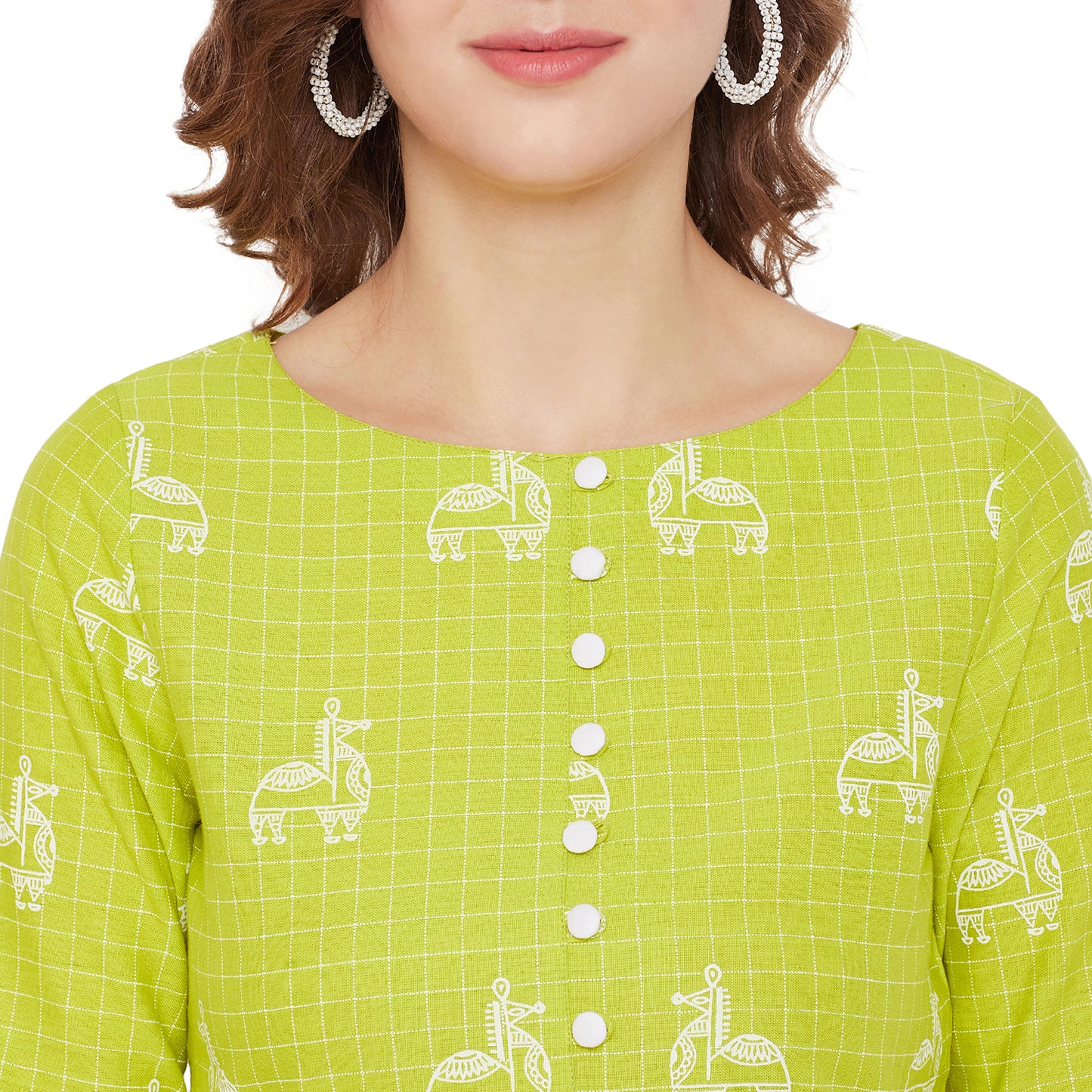 Lime green block print kurta with matching trouser