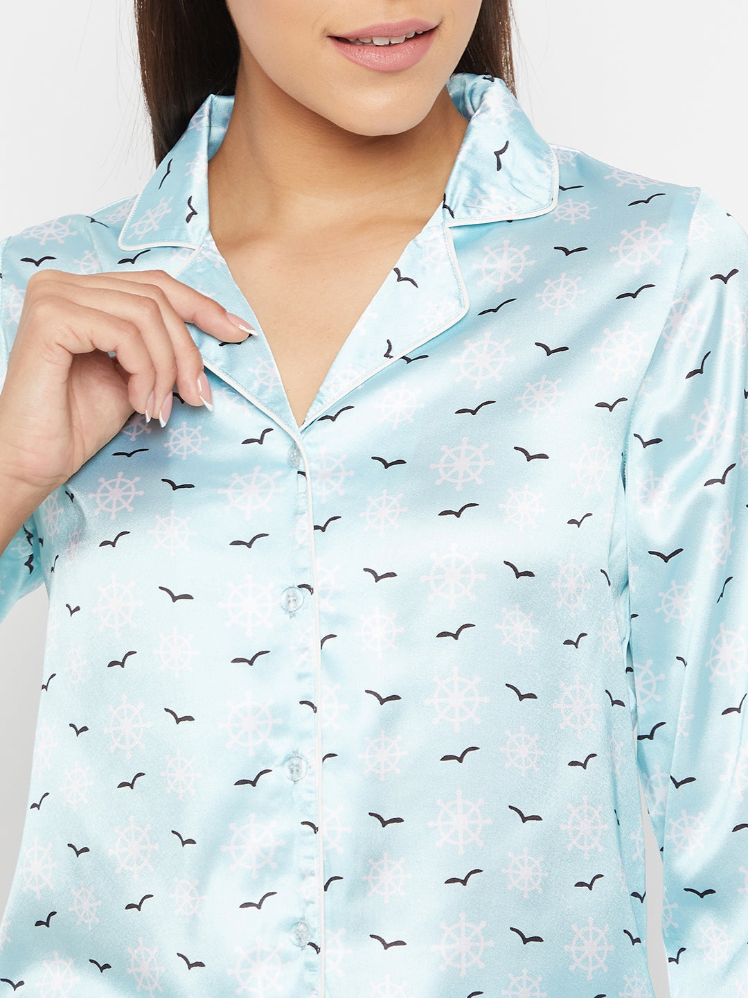 Women Blue & Black Printed Night suit