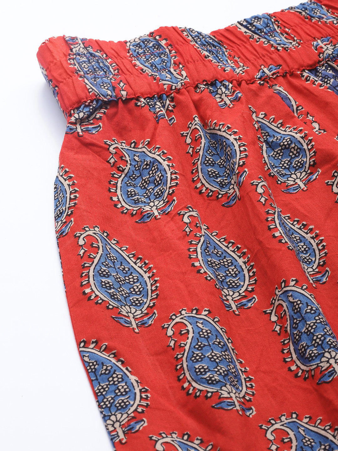 Women Red & Blue Paisley Printed Cotton Palazzos