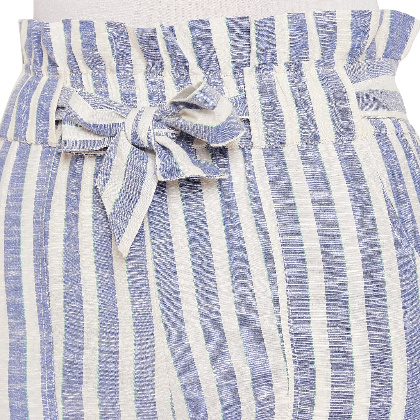 Women White and Blue Stripe Cigarette Trouser