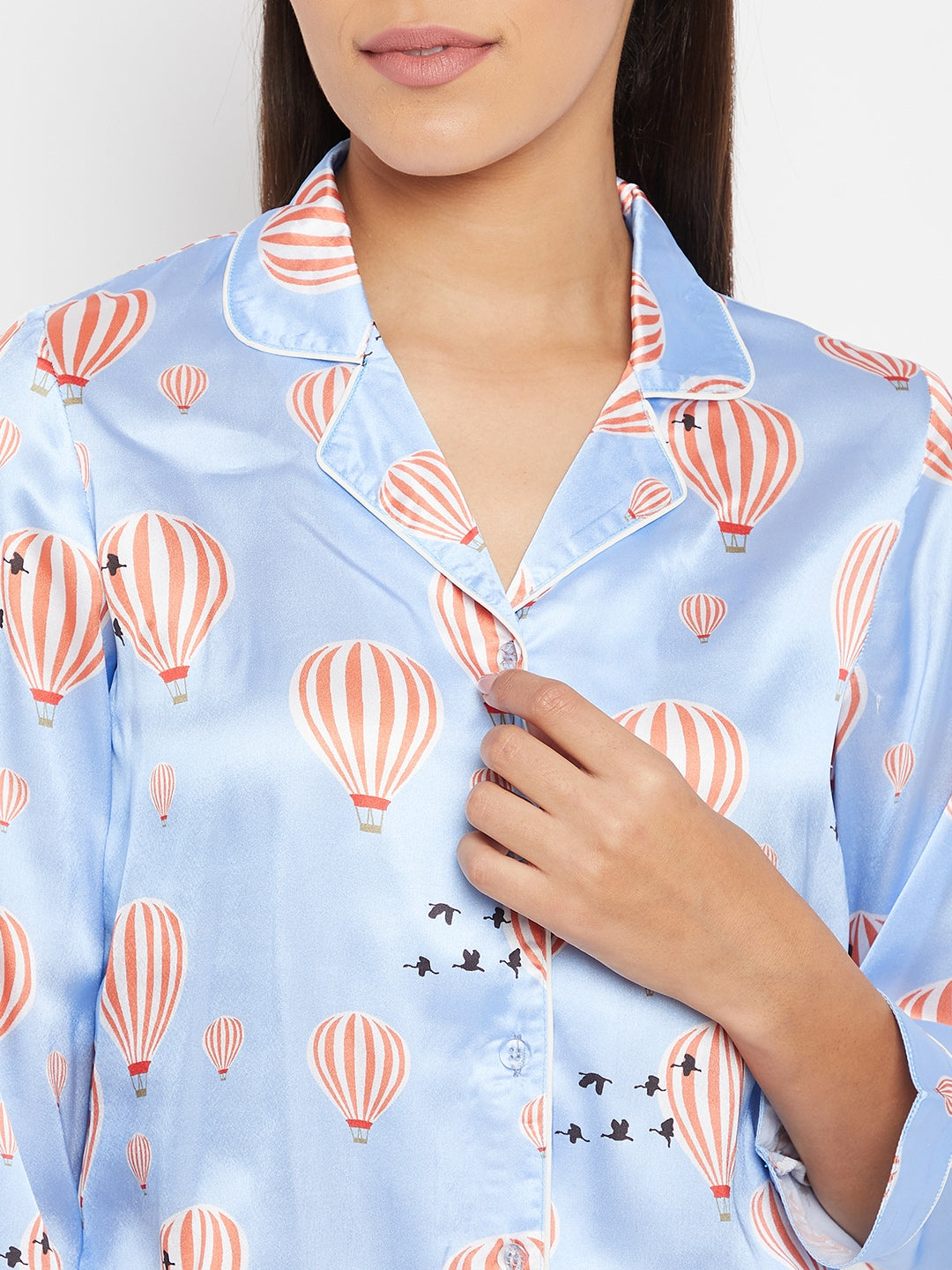 Women Blue & Red Printed Night suit