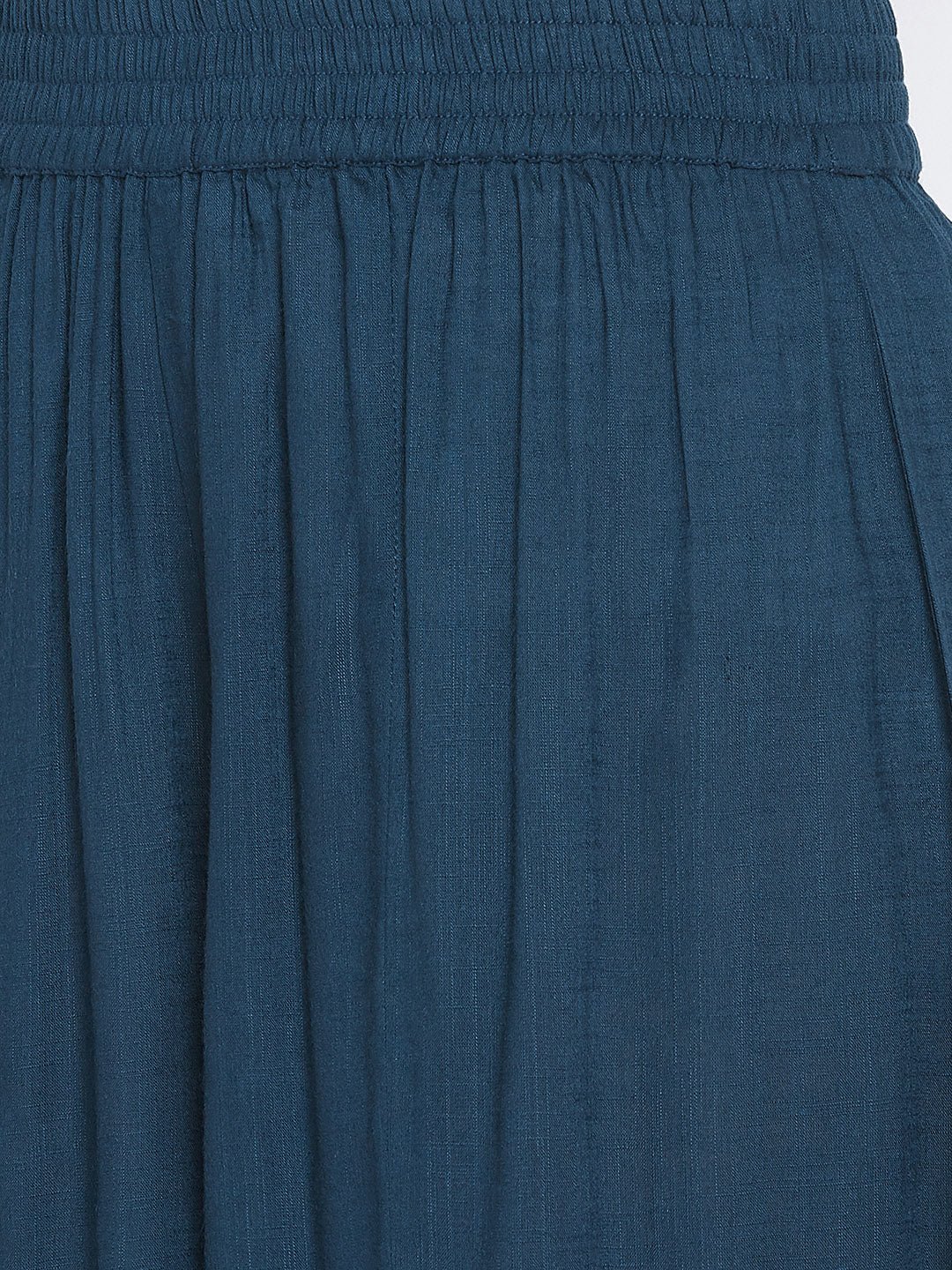 Women Teal Bkue Solid Flared Palazzos