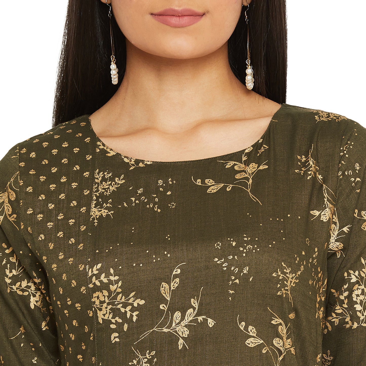 Mehndi Golden Foil Printed Kurta Set