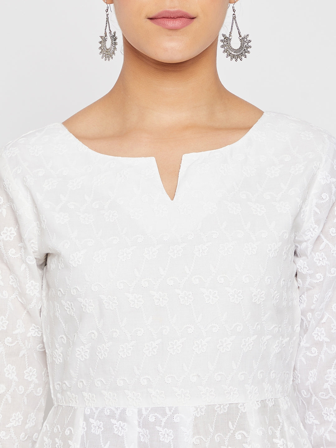 Women White A-Line Kurta with Trouser and Dupatta