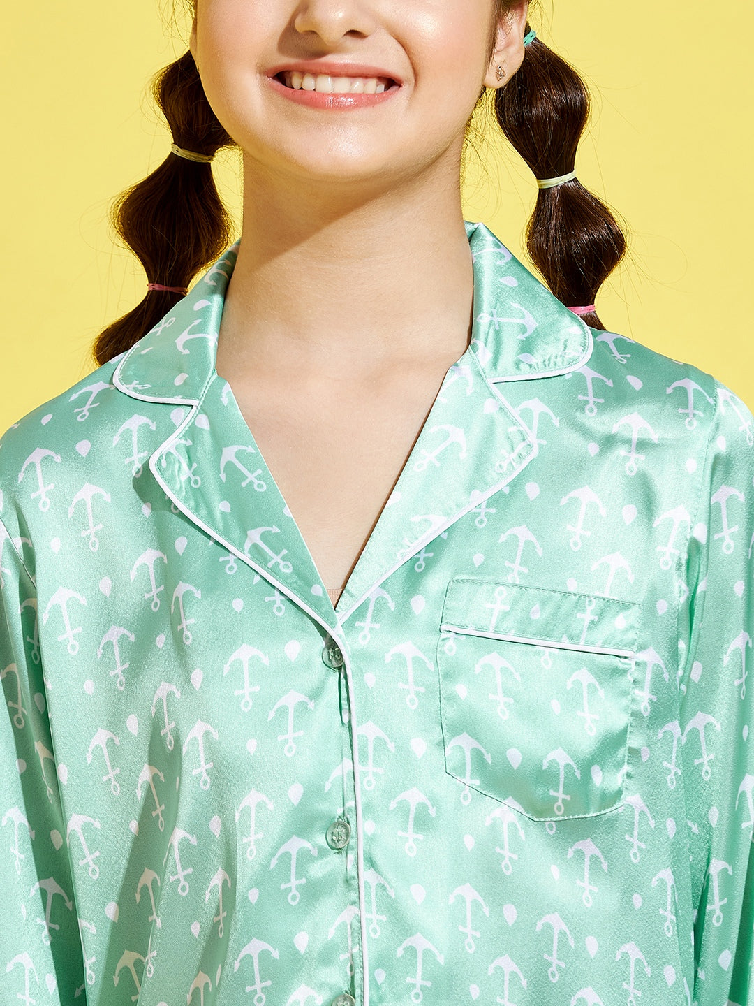 Cherry Jerry Girls Turquoise Blue Printed Nightsuit