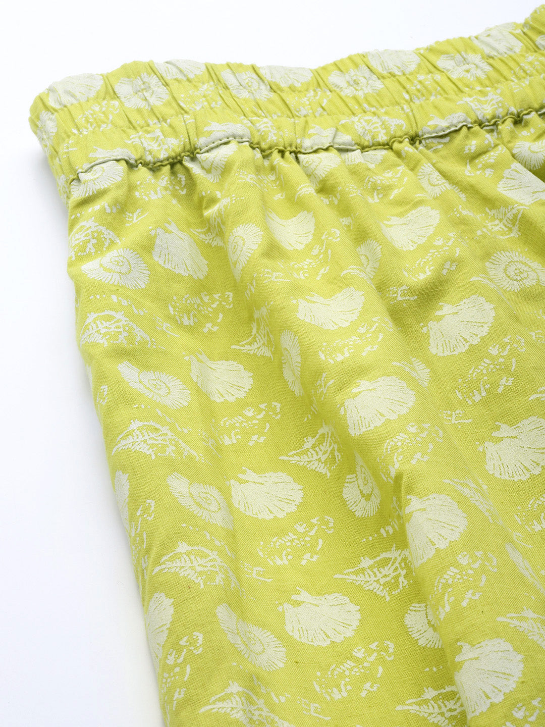 Women Lime Green & White Ethnic Motifs Printed Cotton Palazzos