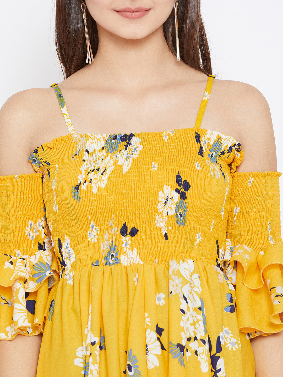 Women Yellow Floral Print Maxi Dress