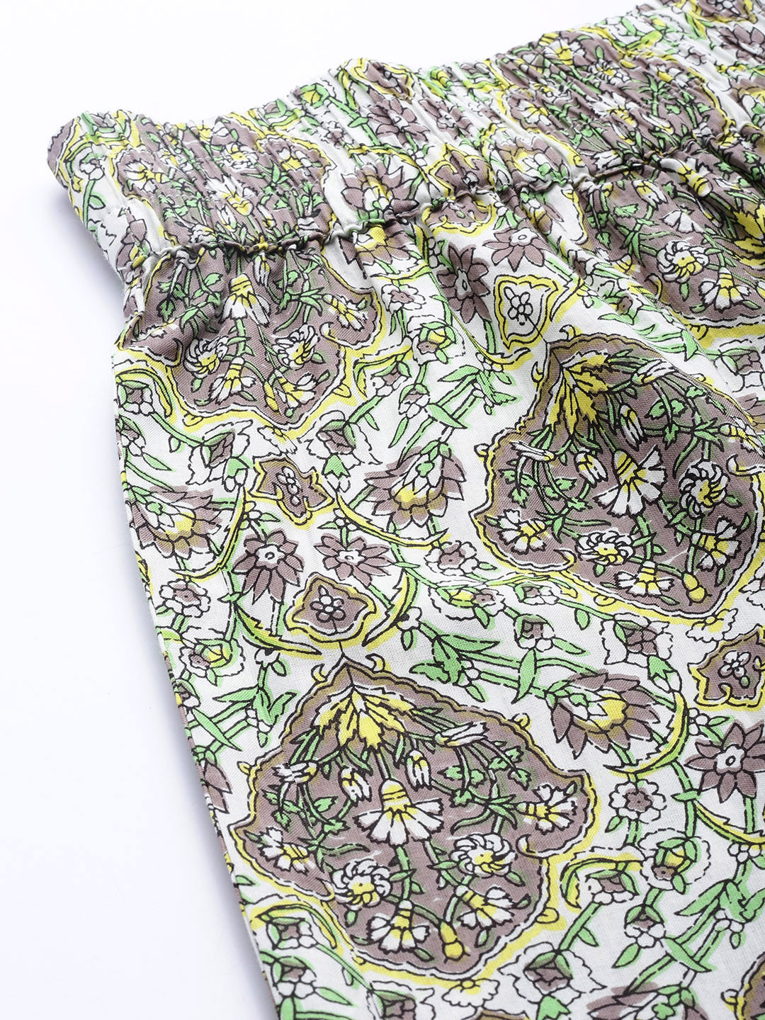 Women White Green & Grey Floral Printed Ethnic Cotton Palazzos