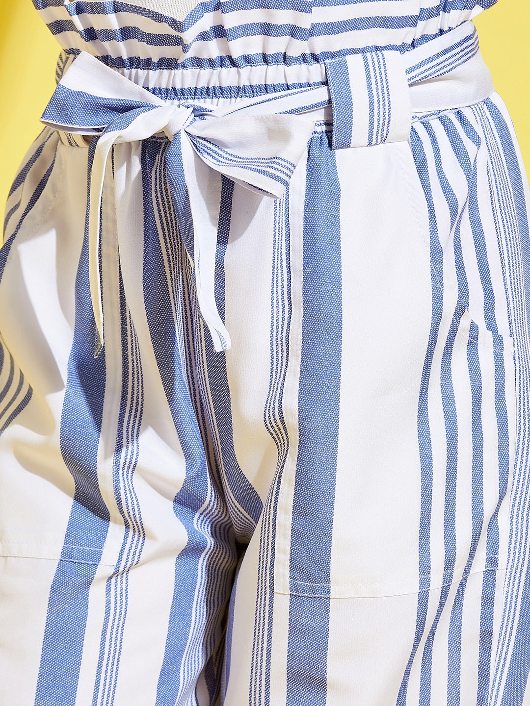 Girls White and Blue Striped Peg Trouser