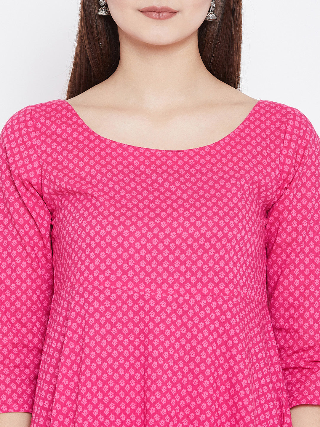 PANIT Women Pink Ethnic Motifs Printed Tiered Anarkali Kurta