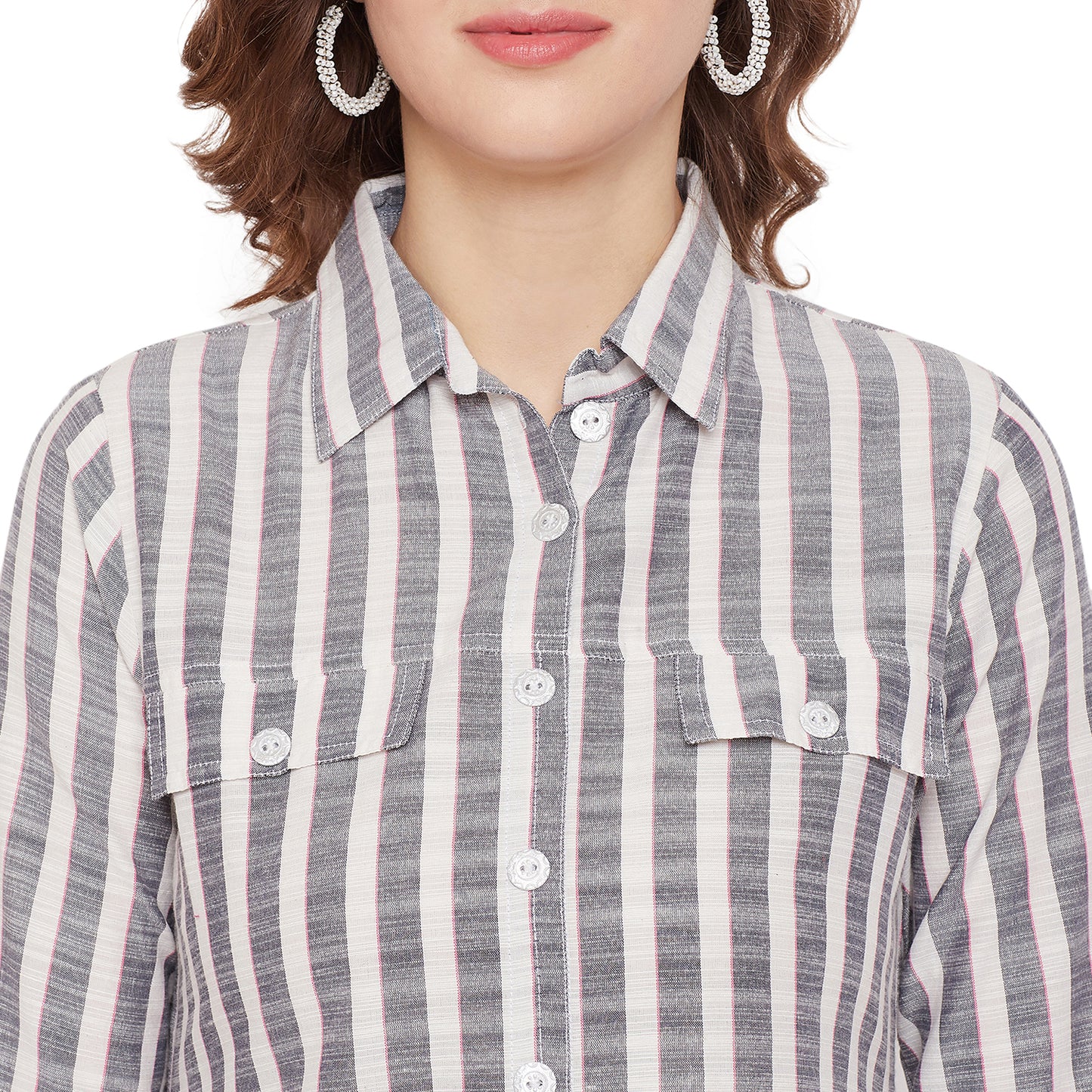 Formal white and grey stripe kurta set
