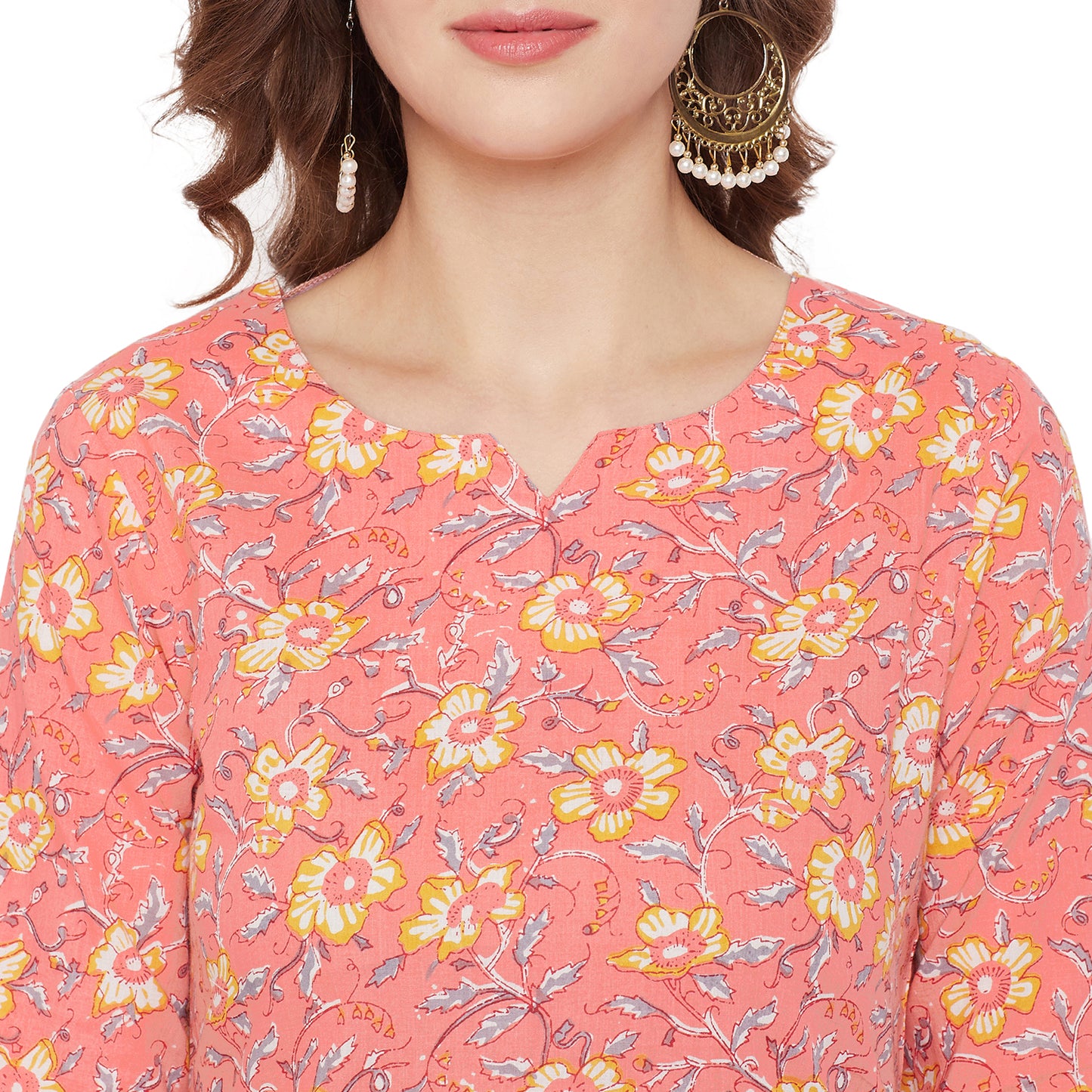 Printed peach kurta with white printed palazzo