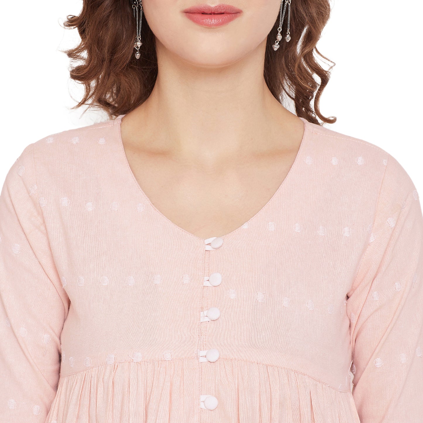 Women Peach Schiffli A-Line Flared Top
