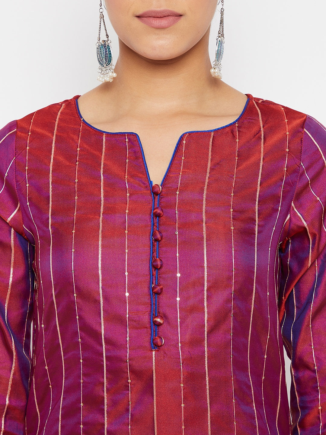 Women Purple Blue Sequin Straight Kurta Set with Dupatta