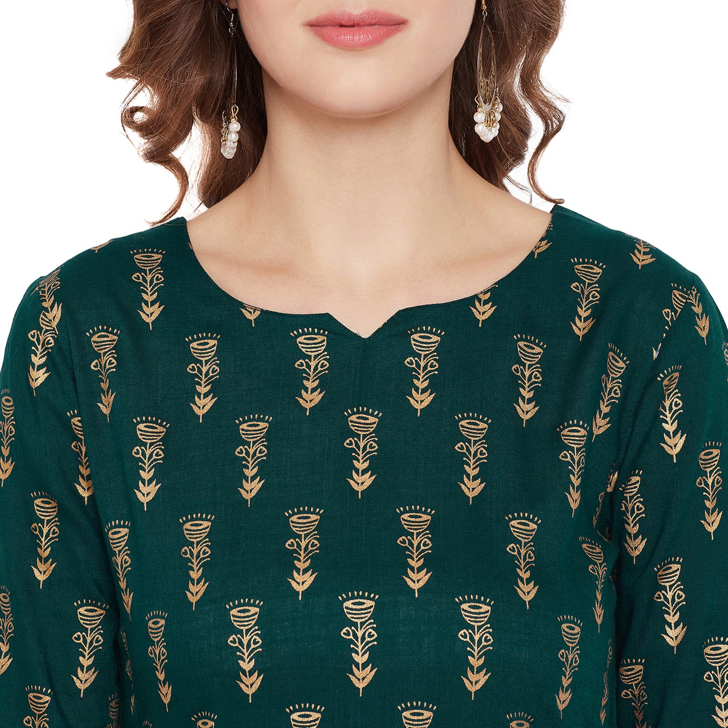 Printed dark green kurta with yellow palazzo pant