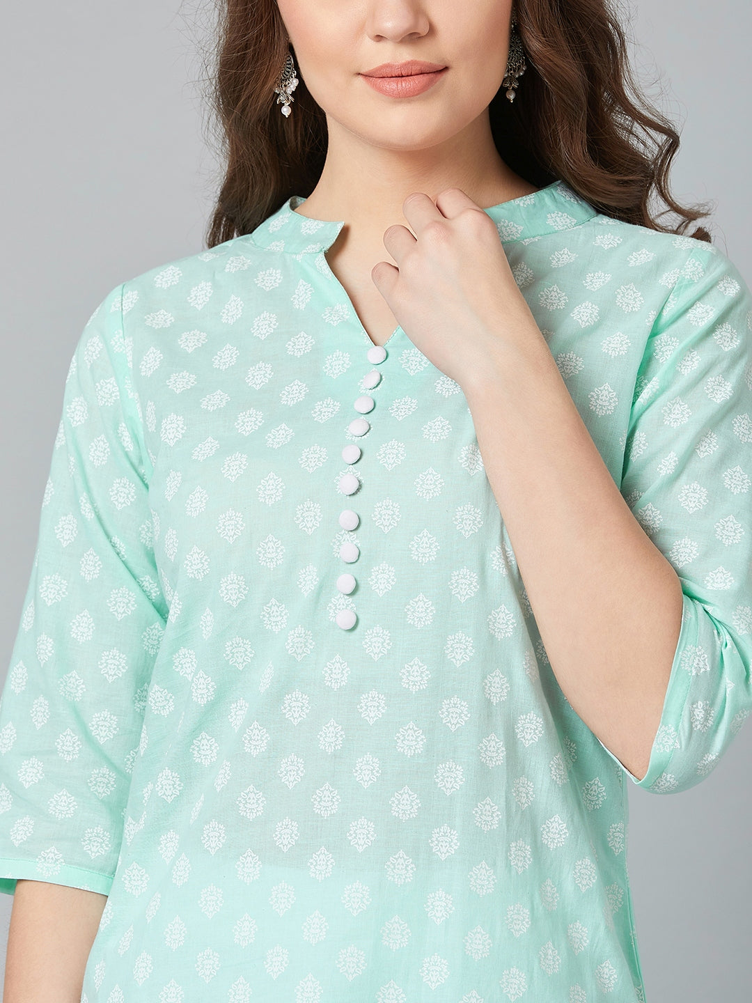 Women Turquoise Blue Printed Straight Kurta