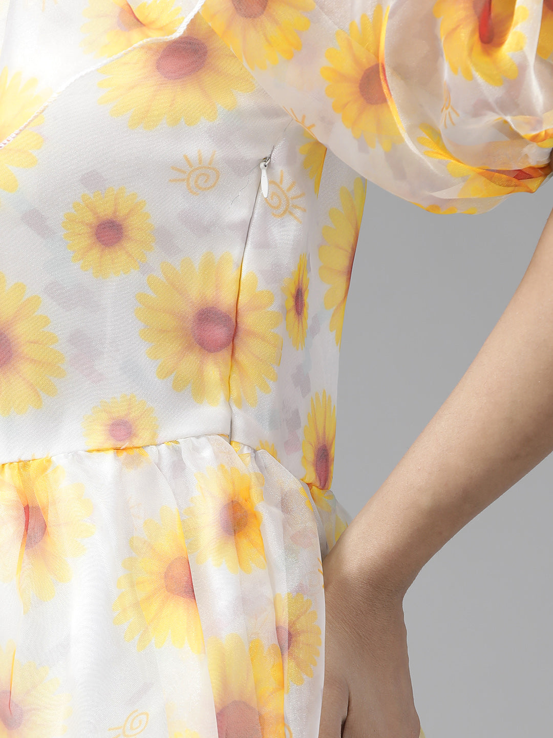 PANIT Cream-Coloured Floral Fit And Flare Dress