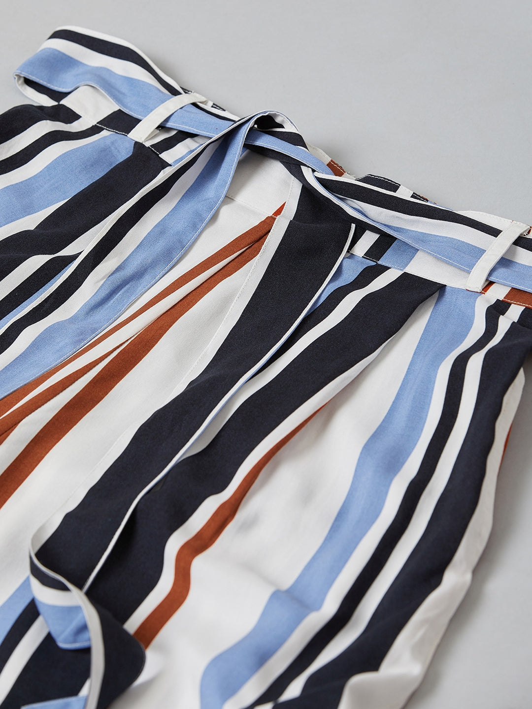 Women Blue & Black Relaxed Loose Fit Striped Trouser