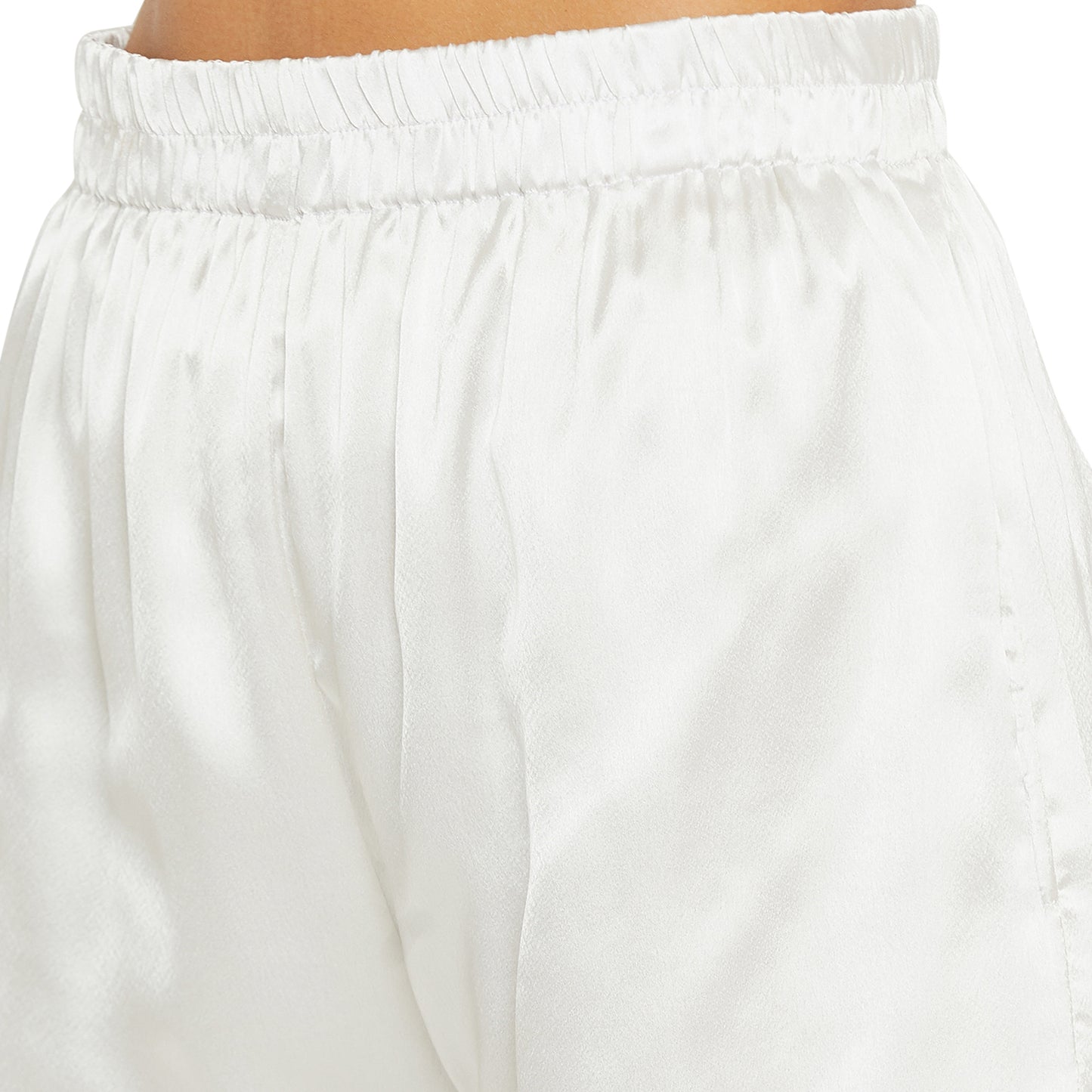 Women White Satin Finish Solid Night Suit