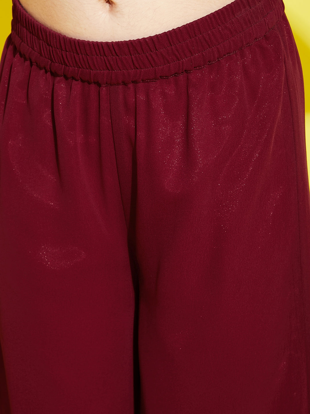 Girls Burgundy Embroidered Straight Kurta with Palazzos & With Dupatta