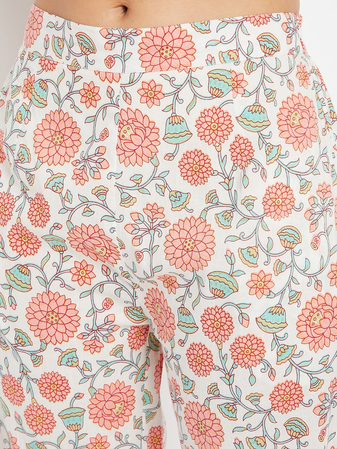 Women Off White Ethnic Motifs Printed Pure Cotton Kurta with Trousers