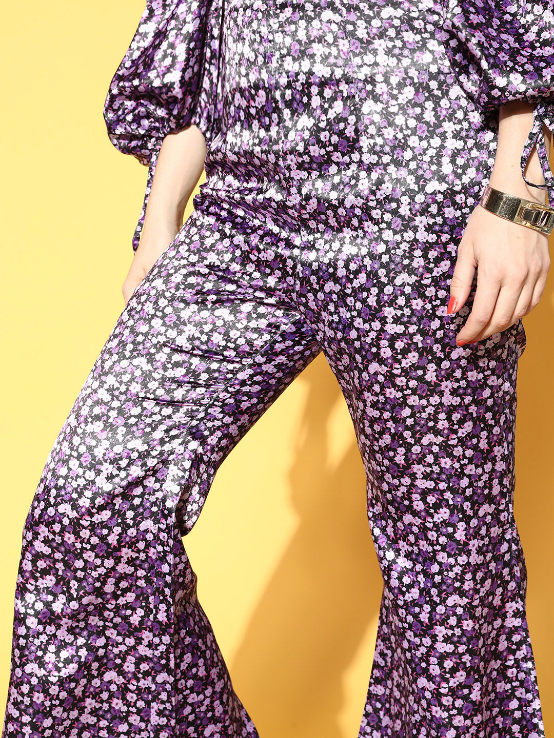 Women Pretty Purple Printed Top with Palazzos