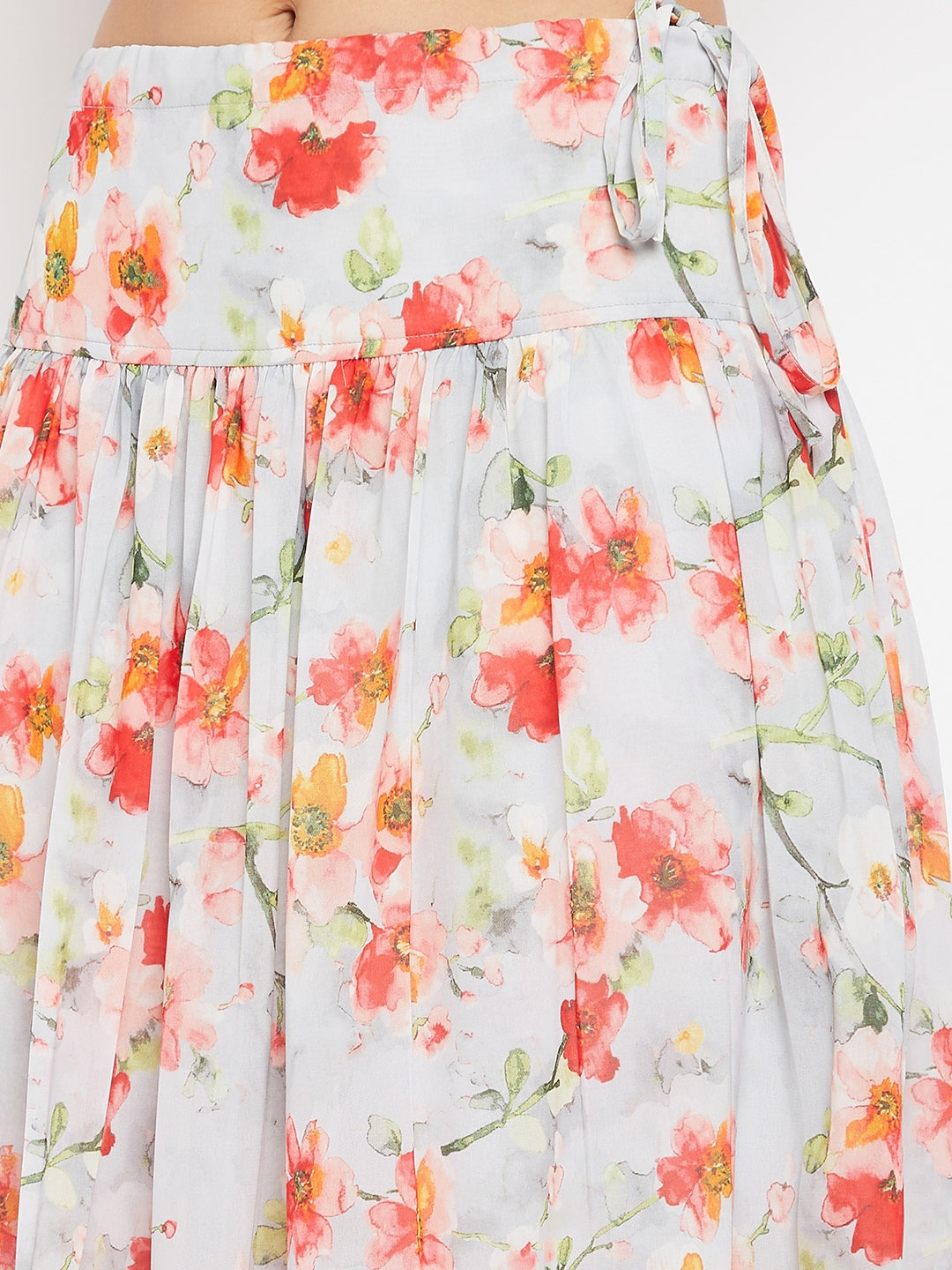 Women Off-White Floral Printed Regular Top with Skirt & With Dupatta