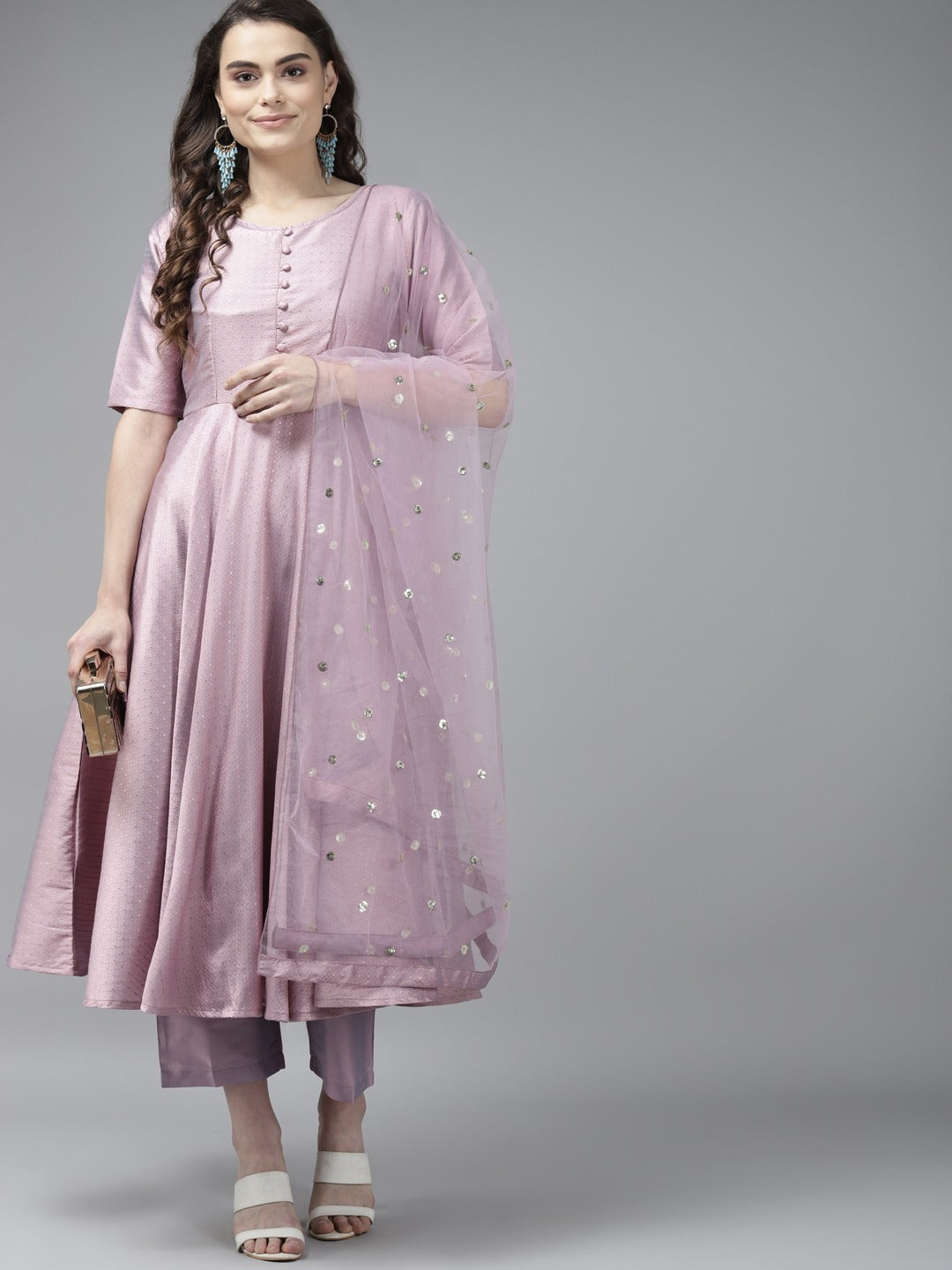 PANIT Women Lavender Ethnic Motifs Embroidered Kurta with Trousers Dupatta