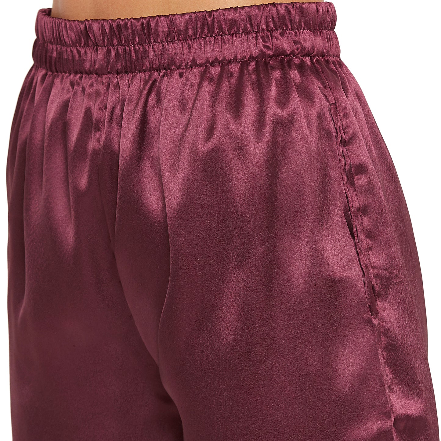 Women Wine Satin Finish Solid Night Suit