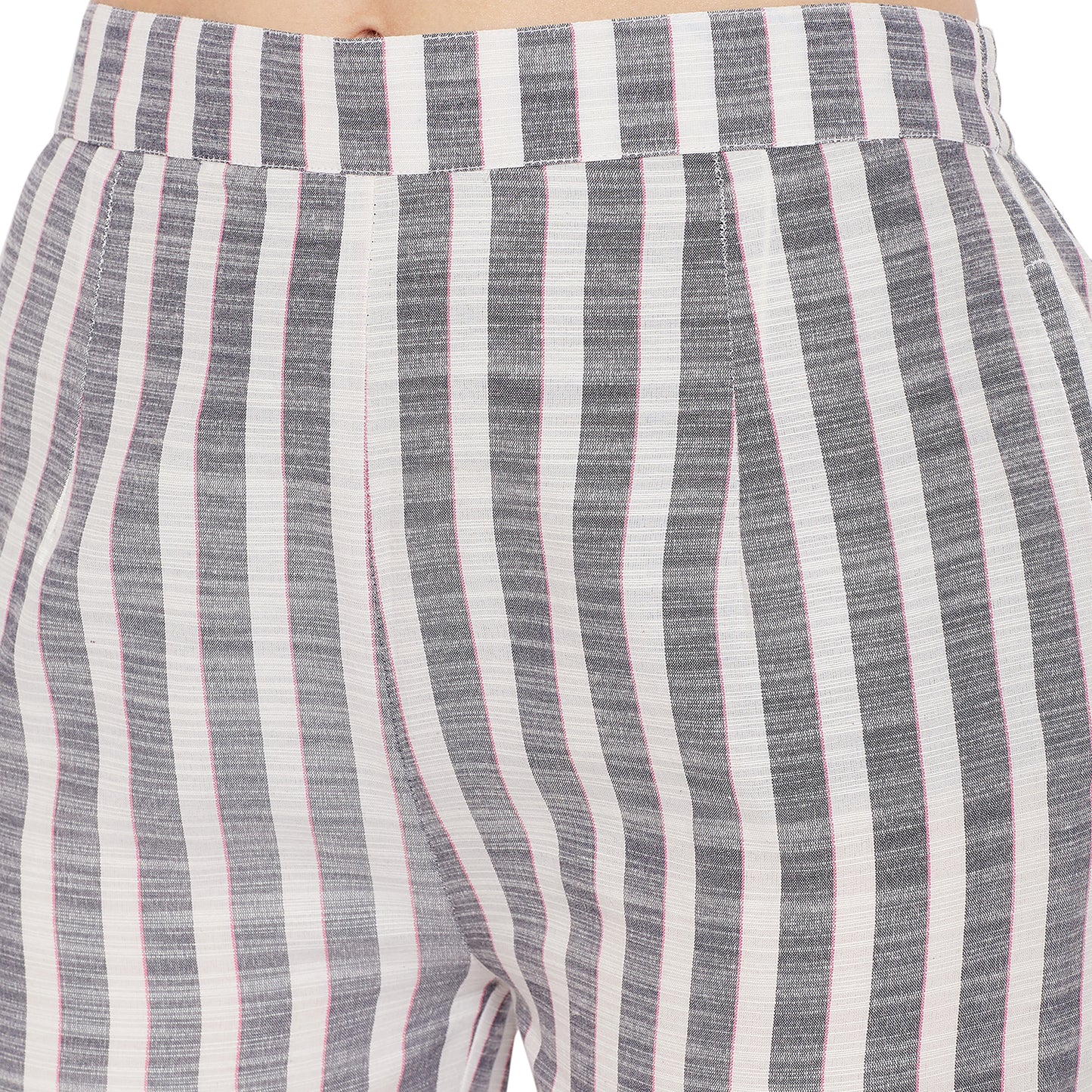 Formal white and grey stripe kurta set